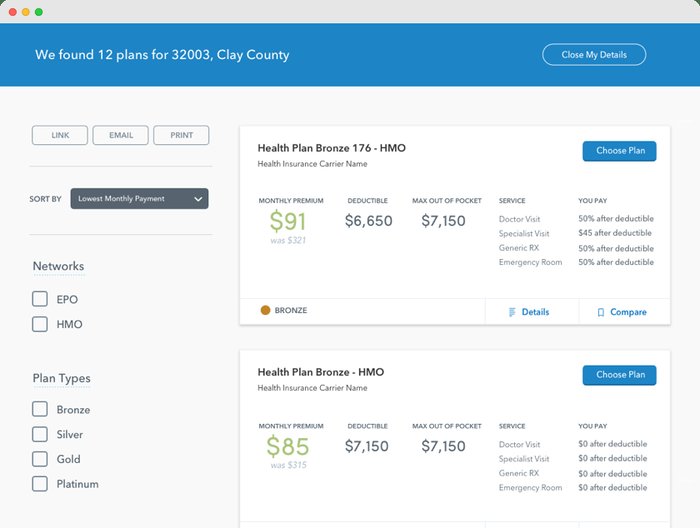 Browse and compare health plans
